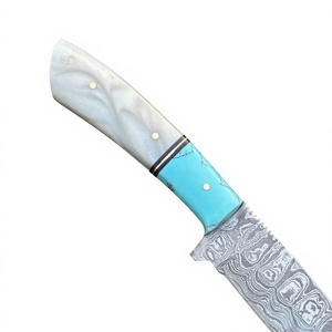 Handmade Damascus Steel Hunting Knife With Turquoise Handle And Leather Sheath Outdoor <b>Camping</b> Knifess - Product Image 2