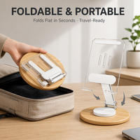 360 °   Support de téléphone et tablette rotatif et pliable avec charnière métallique amortie, support de bureau écologique pour diffusion en direct et usage bureautique OEM