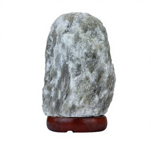 Himalayan Salt Lamp Natural Carved Gray Rock Salt Lamp With <b>Dimmer</b> Switch & Wooden Base Wholesale Grey Salt Table Lamp - Product Image 1