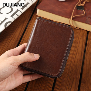 Dujiang Men's <b>Wallet</b> Genuine Leather Zipper Compact <b>Card</b> <b>Holder</b> Brown Spring 2025 - Product Image 1