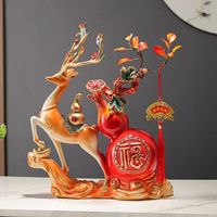 Escultura Artística de Resina Epoxi con Forma de Calabaza de Ciervo de la Suerte, Adorno para Sala de Estar, Mueble para Vino/TV, Entrada, Decoración del Hogar, Estilo Chino Nuevo