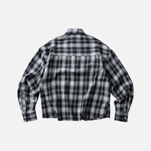 Chemise en flanelle TRICK à carreaux noirs et blancs, manches longues, décontractée, boutonnée, mélange de coton, streetwear - Product Image 2