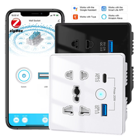 Prise intelligente XZJ avec ports USB et Type-C, compatible Alexa, universelle UK/US, ZigBee WiFi, en verre PC, 13A, avec minuterie domestique