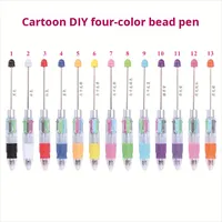 Stylo à perles en plastique transparent à prise souple, 4 encreurs (noir, bleu, rouge, vert), stylo à perles DIY, corps vierge, ajouter une perle, stylo à perles