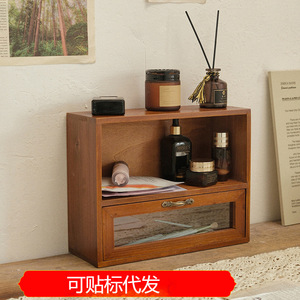 Solid Wood Desktop Drawer Display Shelf One Drawer Cabinet Cosmetic <b>Storage</b> Organizer <b>Makeup</b> Organizer - Product Image 5