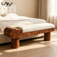 Banc de fin de lit en placage de bois de bouleau style vintage pour chambre de villa, banc de loisirs en tissu avec structure en bois pour salon, mobilier