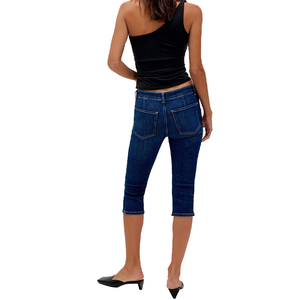 Jeans Capri de Cintura Baja para Mujer, Ajustados, de Mezclilla Sólida, Transpirables, Elásticos, Estilo Casual de Verano, Pantalones Cortos - Product Image 3