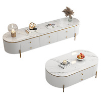 Ensemble meuble TV et table basse en marbre de luxe léger, style moderne minimaliste, meubles démontables pour salons de petites et grandes maisons