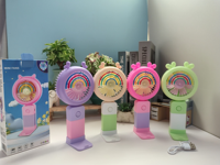 Mini ventilateur de bureau portable USB rechargeable avec lumière LED et support pour téléphone portable, 3 vitesses de vent