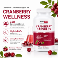 Capsules d'extrait de canneberge |   Vitamine C + Haute teneur en PAC |   Concentré de canneberge 36:1 |   500 mg 120 Capsules |   Marque privée OEM