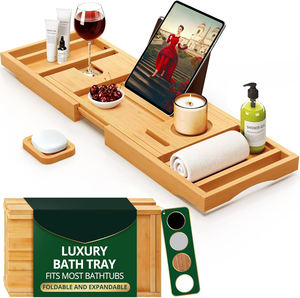 Plateau de bain extensible de luxe en bambou réglable avec <span class=keywords><strong>porte</strong></span>-livres et <span class=keywords><strong>porte</strong></span>-vin amovibles, accessoire de spa à domicile pour salle de bain - Product Image 1