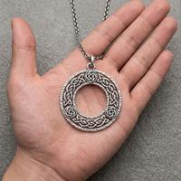 Pendentif cercle nœud celtique viking vintage, breloque ronde en argent antique à cadre ouvert, bijoux en métal nordique rétro pour hommes et femmes