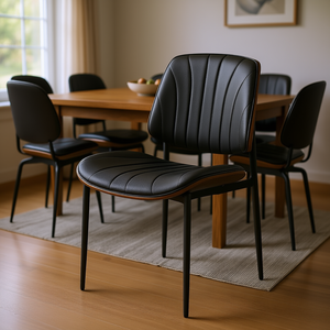 Set di 4 sedie da pranzo moderne in pelle con gambe in metallo nero per arredamento domestico - Product Image 2