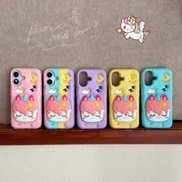 Coque de téléphone portable en silicone 3D licorne arc-en-ciel mignonne avec support rétractable et finition pulvérisée, compatible avec iPhone 16