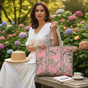 Bolso Tote de Algodón Acolchado Rosa Tropical, Bolso de Hombro Grande Hecho a Mano, Bolso de Viaje, Bolso de Mercado, Bolso para Uso Diario - Product Image 1