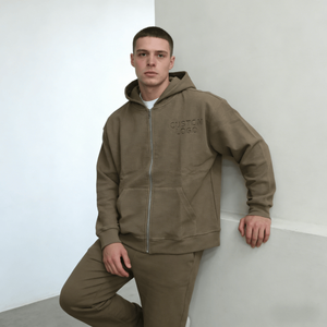 Sudadera con capucha térmica unisex de punto con cremallera, diseño desgastado, efecto descolorido por el sol, de poliéster/algodón de 500 g/m², estilo gofre, para hombre - Product Image 1