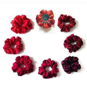 Groothandel 100% Pure Moerbei Zijde Satijn Haar Stropdassen Skinny Grote Zijden Haar Scrunchies In Rood - Product Image 1