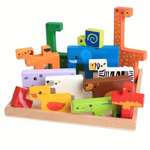Wood Tangram <b>Shape</b> Creative Animal 3D Jigsaw Puzzle Board Game Baby DIY Early Educational Building <b>Block</b> Toys for Kid Boys Girls - Product Image 1