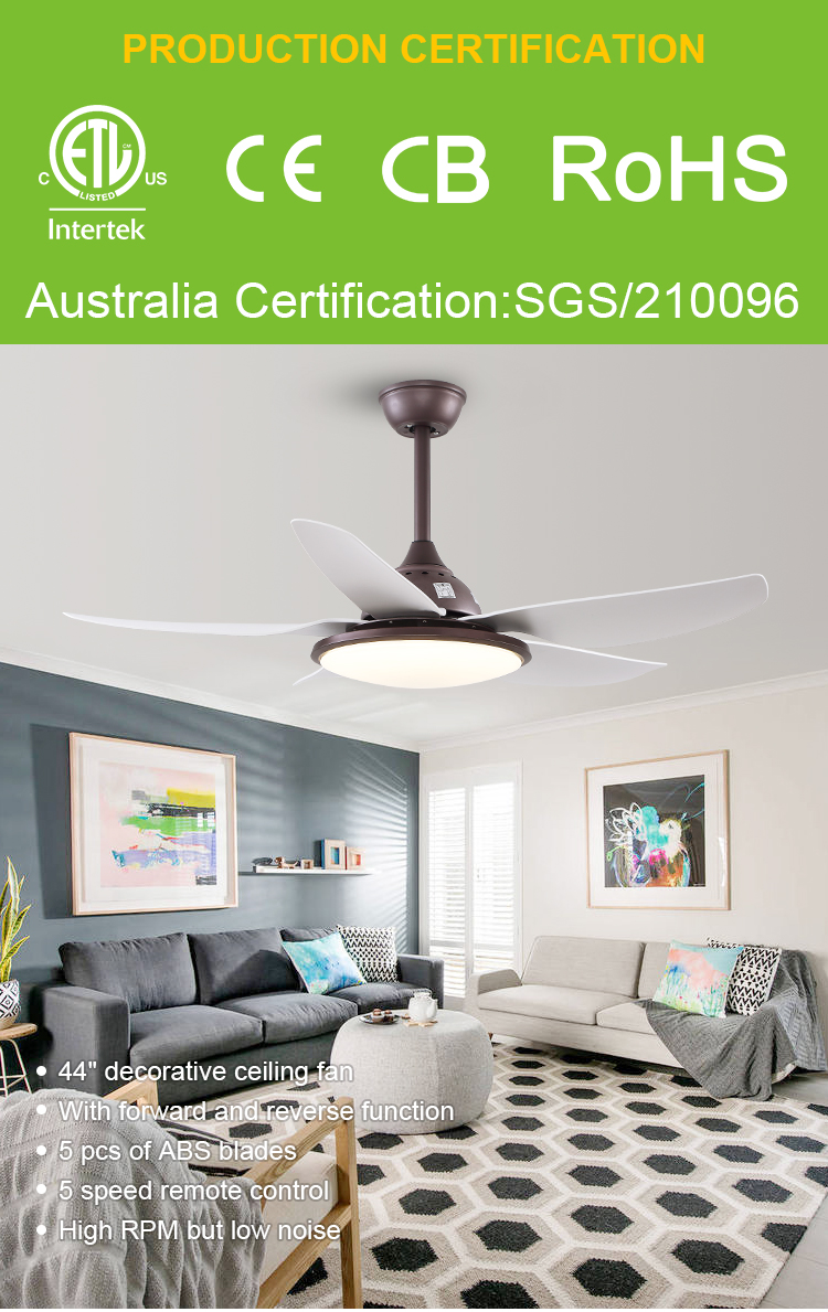 Breeze.Lux New listing decorative ceiling fan lights nature wind 5 blades remote control ceiling fan