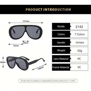 Gafas de Sol de Piloto con Marco Grande Negro Vintage y Logotipo Personalizado 2025, Lentes de Una Pieza con Protección UV400 para Mujer - Product Image 5