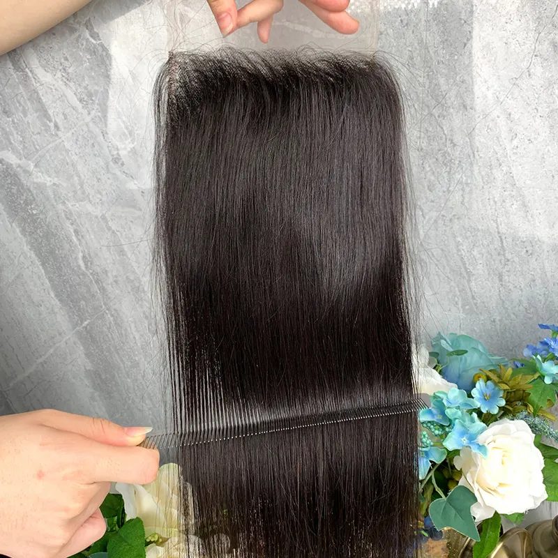 10A 4*4 22 Polegadas Cabelo Humano Virgem Não Transformados Fechamentos Rendas 100% Cabelo Humano Fechamento Rendas Reta Double Desenhado frontal do cabelo