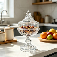Glazen snoepvaas met deksel, met reliëf en diamantgeslepen voet, dessertkom voor snoep, gedroogd fruit, sieraden en snacks.