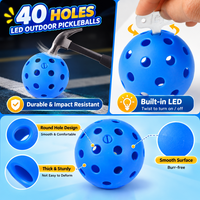 Ballon de pickleball lumineux LED en gros, 74 mm, 40 trous, pour entraînement nocturne en extérieur, équipement sportif