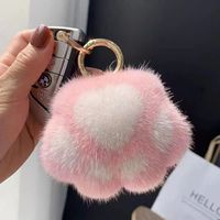 Breloque en peluche patte de chat, mignon porte-clés de voiture en fausse fourrure de lapin pour sacs et bagages de filles