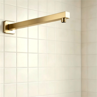 Bras de douche mural en acier inoxydable doré brossé de 12 pouces avec bride allongée, tige de douche droite haute pour salle de bain
