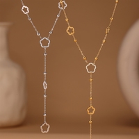 Collier en acier inoxydable plaqué or à cinq fleurs double face, chaîne transfrontalière, collier en forme de Y avec pampilles, accessoire