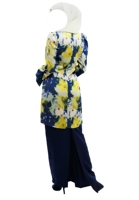 Baju Kurung décontracté pour femmes musulmanes, imprimé floral abstrait, manches évasées, tunique, jupe longue, sur mesure, ODM, OEM, vente en gros