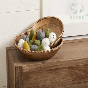 Bol de service moderne en bois d'acacia, rond, pliable, perlé, pour salade, riz et soupes - Product Image 2