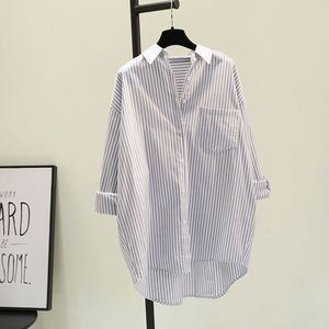 I-0707 Nuova <span class=keywords><strong>Giacca</strong></span> <span class=keywords><strong>Camicia</strong></span> Casual da <span class=keywords><strong>Donna</strong></span> Stile Coreano Primavera-Autunno, Artistica con Strisce Verticali, Corta Davanti e <span class=keywords><strong>Lunga</strong></span> Dietro - Product Image 5