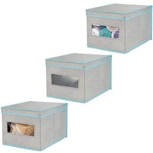 Non-woven Fabric Stackable Closet Storage Organizer 30L Collapsible Storage Bin with Lids Foldable Storage Box with Clear Window