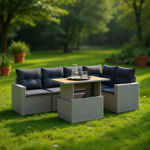 Conjunto de Sofá de Jardín de Ratán Gris con Cojines de Espuma de Alta Densidad, Muebles de Exterior de Diseño Contemporáneo, Ratán de PE Resistente a los Rayos UV - Product Image 2
