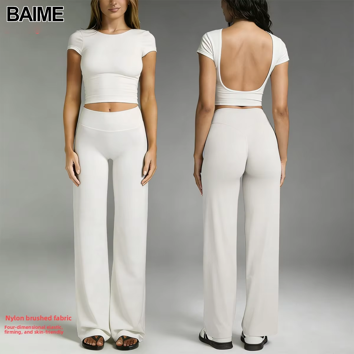 New Backless Yoga Outfit Women's Fixed Cup Sexy Sports Top Tight Fitting Quick Drying Fitness Short Sleeved Shirt