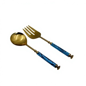 Cucharas para Ensalada Ecológicas de Acero Inoxidable 304, Cuchara Ranurada de Nuevo Estilo con Mango de Resina Colorido, Cuchara y Tenedor para Servir Ensalada, Utensilios de Cocina - Product Image 1
