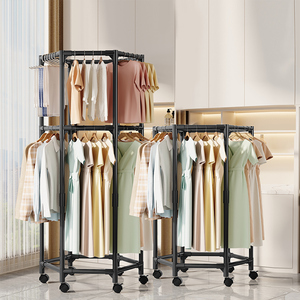 Nuevo Diseño de Perchero Hexagonal Móvil para Secar Ropa, Estante de Metal de Doble Capa y Gran Capacidad, Organizador de Abrigos para Dormitorio y Balcón - Product Image 3