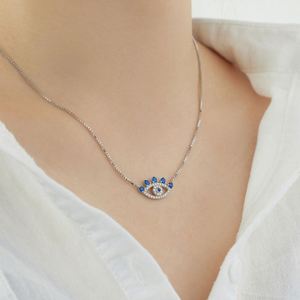 Dylam Trending Design Sterling Silver Rhodium 18K Gold Plated <b>Box</b> Chain Evil Talismans 5A Zirconia Blue Eyes Pendant Necklace - Product Image 3