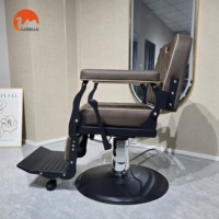 Chaise de barbier moderne et traditionnelle marron Salon de coiffure spa de beauté Chaise de barbier inclinable pour hommes pour salon de coiffure