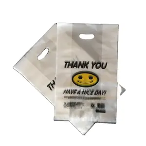 Customized Carrier Vest Handle T-shirt Logo Printing Hdpe Die Cut Handle Plastic Handle Shopping Bags