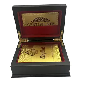Cartas de plástico para jogo de poker, design personalizado com caixa de madeira, folha de ouro, jogo de poker, cartas para festa