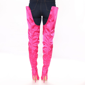 Botas Altas de Mujer Elegantes para Noche, con Parte Superior de Satén Liso, Cremallera Lateral, Tacón de Aguja y Punta Fina, Estilo Overknee - Product Image 4