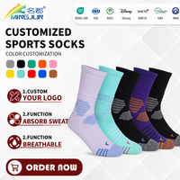 Chaussettes pour hommes en spandex/nylon/coton doux antibactérien, bleu clair, épaisses, rembourrées, antidérapantes, avec logo sur le dessous, sur mesure
