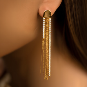 Fashion Drop Earrings PVD <b>Gold</b> Plated 316L Stainless Steel Sustainable Resistant Long Tassel Design - Product Image 3