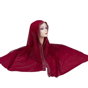 MS-2032 wholesale Malaysia voile chiffon women hijab Hot Drilling chiffon plain bawal muslim hijab scarf