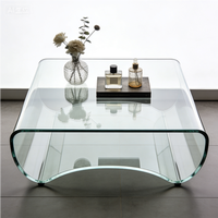 Table basse carrée moderne en acrylique pour hôtel, en verre trempé transparent, courbée, façonnée et découpée