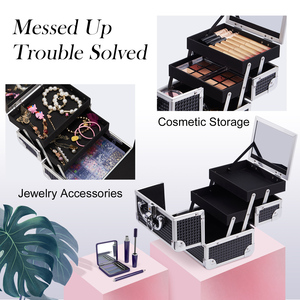 Trousse de Maquillage Portable de Voyage avec Miroir, Grande Capacité, Imperméable, Organiseur à 2 Plateaux, Étui de Transport pour Cosmétiques et <span class=keywords><strong>Accessoires</strong></span> Bijoux - Product Image 5