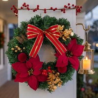 Guirlande avec poinsettia pour Noël, décoration de porche, ornement de maison, décoration suspendue, accessoire photo, porte d'entrée