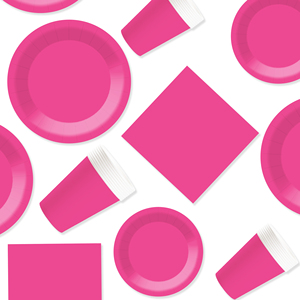DAMAI – Vaisselle jetable unie rose vif pour fêtes, comprenant assiettes de 7 et 9 pouces, gobelets en papier et serviettes - Product Image 2